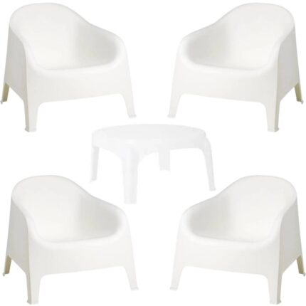 Conjunto 4 Poltronas Skarpo Branca + Mesa Branca Puket
