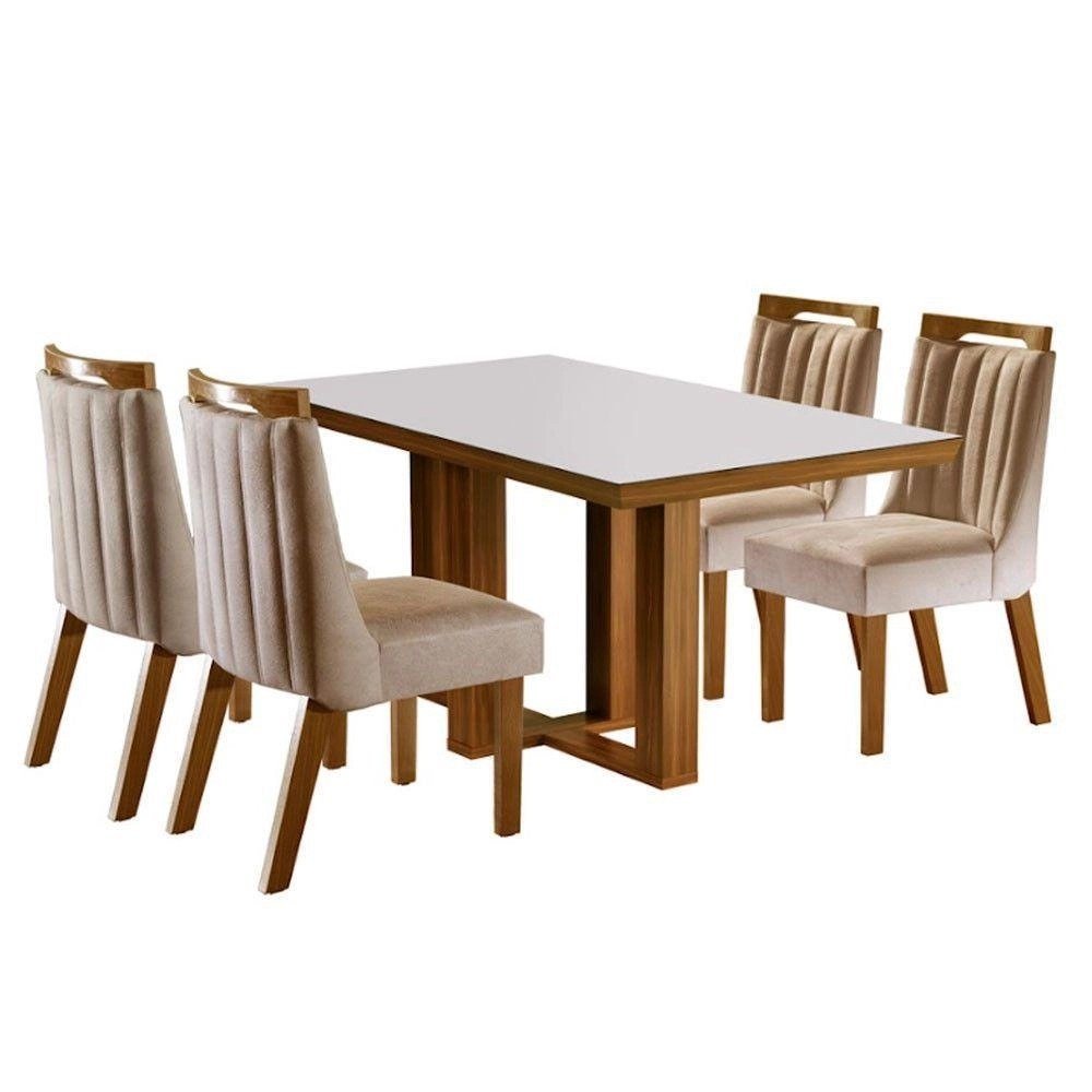 Conjunto-Sala-De-Jantar-Lottus-Mesa-Tampo-Em-Mdf-E-Vidro-Com-4-Cadeiras-Cinamomooff-Whitebege.jpeg Conjunto Sala De Jantar Lottus Mesa Tampo Em Mdf E Vidro Com 4 Cadeiras Cinamomo/off White/bege - Imagem 1