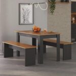 Conjunto Sala de Jantar 1 Mesa 135cm 2 Bancos Primor Cinamomo/Preto Catedral