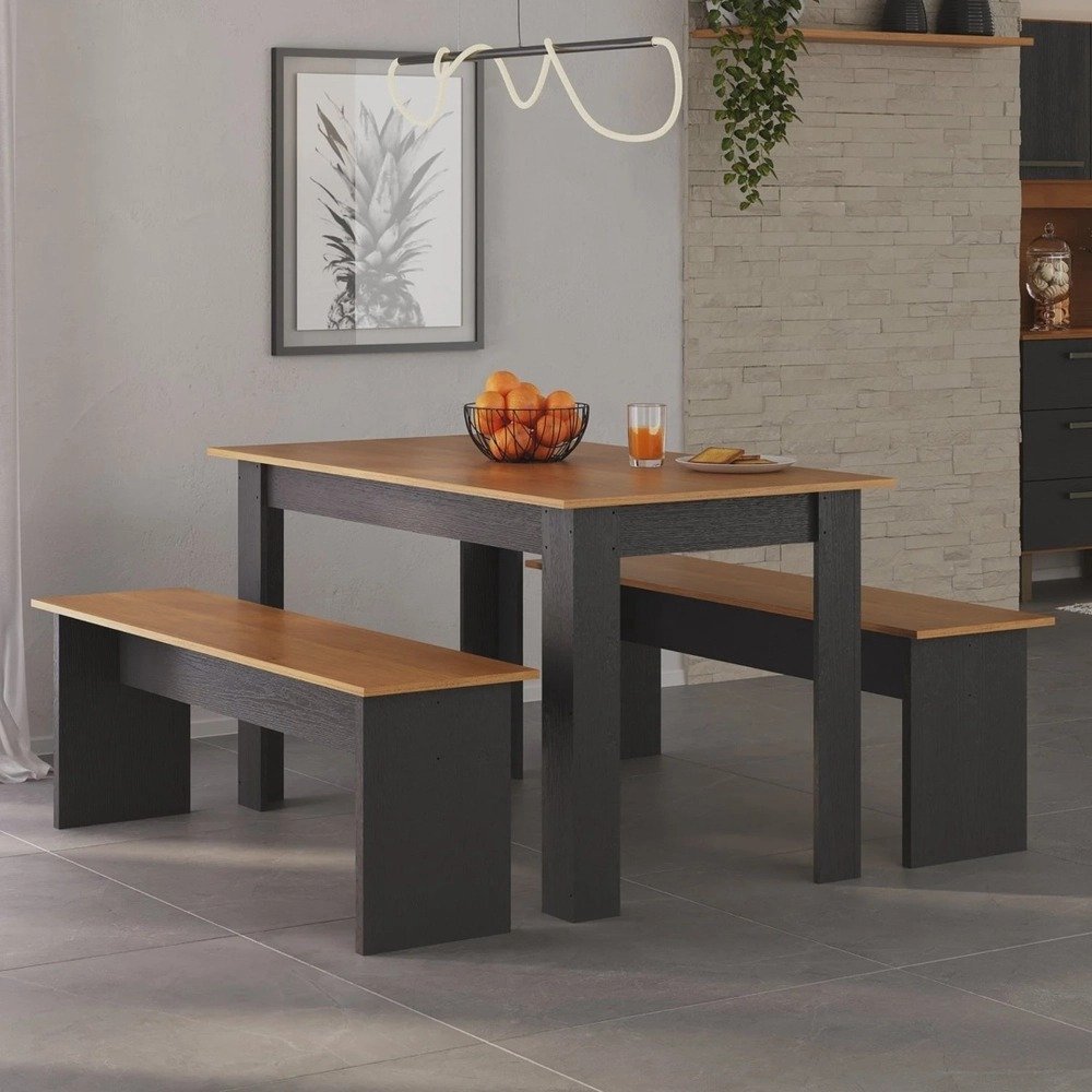 Conjunto-Sala-de-Jantar-1-Mesa-135cm-2-Bancos-Primor-CinamomoPreto-Catedral.jpeg Conjunto Sala de Jantar 1 Mesa 135cm 2 Bancos Primor Cinamomo/Preto Catedral - Imagem 1