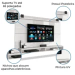 Painel Para TV Até 65 Polegadas Com Prateleira 1,80m Max Branco - Imagem 3