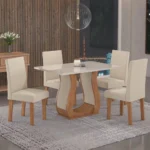 Conjunto Sala de Jantar Mesa Inovare 120x80cm Tampo Vidro/MDP com 4 Cadeiras Venus Móveis