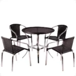 Kit 4 Cadeiras De Alumínio E Mesa Com Borda Pinheiro Artesanal preto - Imagem 3