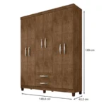 Guarda Roupa Casal Modena com Cômoda Cannes 5 Gavetas e Armário Multiuso Recife Malbec – Incorplac - Imagem 8