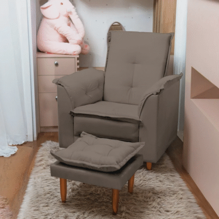 Poltrona do Papai Luna e Puff Suede Cappuccino Liso Tana Decor
