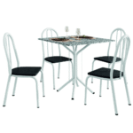 Conjunto Sala De Jantar Mesa Thais Com 4 Cadeiras Diva 0,70m Granito Branco/Preto Artefamol