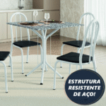 Conjunto Sala De Jantar Mesa Thais Com 4 Cadeiras Diva 0,70m Granito Branco/Preto Artefamol - Imagem 3