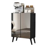 Aparador Cantinho do Café com Espelho e Pés Retrô 2 Portas Multimóveis Preto