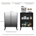 Aparador Cantinho do Café com Espelho e Pés Retrô 2 Portas Multimóveis Preto - Imagem 3