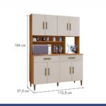 Armario De Cozinha 8 Portas 2 Gavetas Fortaleza Kaiki Moveis NatureOff White - Imagem 3