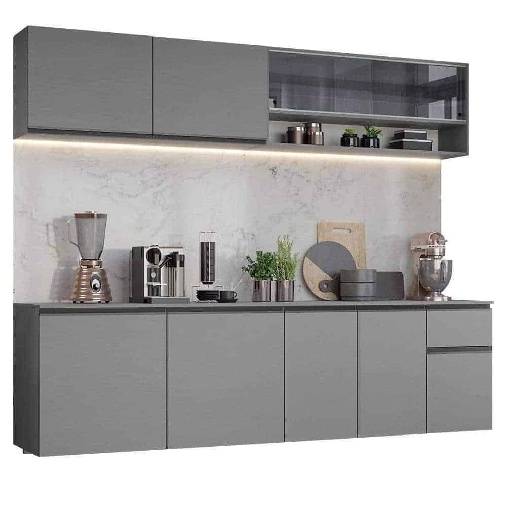 Armario-De-Cozinha-Completa-Suspenso-240Cm-Cinza.jpeg Armário De Cozinha Completa Suspenso 240Cm Cinza - Imagem 1
