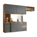 Armario de Cozinha suspenso 7 portas e 2 gavetas Juliete Carvalho Cinza Nicioli