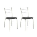 Cadeira Sala de Jantar 1700 Kit Aço 2 Uni Prata – Assento Courano Preto – Carraro