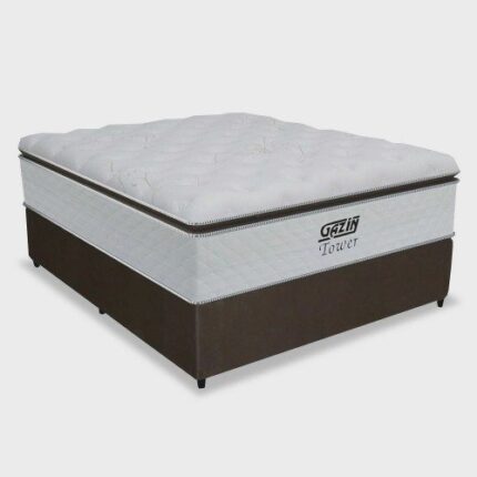 Cama Box Casal Colchão de Molas Pocket Ensacadas Tower Gazin 138x188x72cm Branco  Marrom