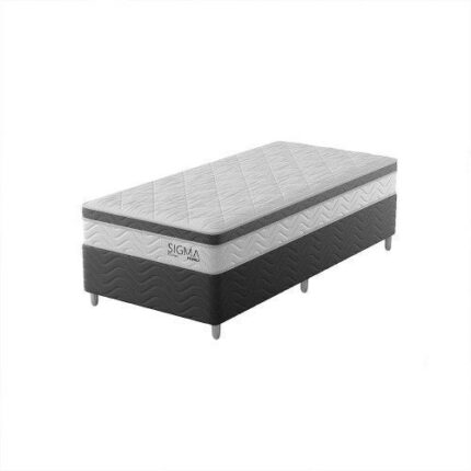 Cama Box com Colchão Solteiro Sigma Molas Ensacadas (22x88x188) Branco e Cinza