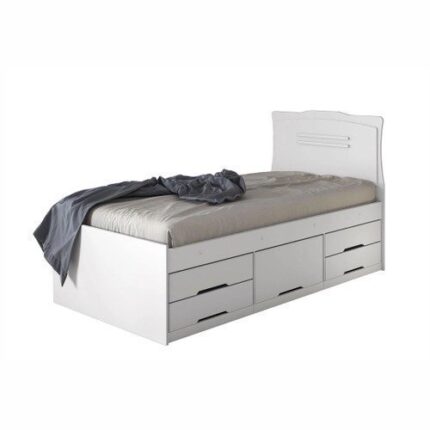 Cama Solteiro Júlia Com Cômoda 5 Gavetas Branco Brilho Conquista Móveis