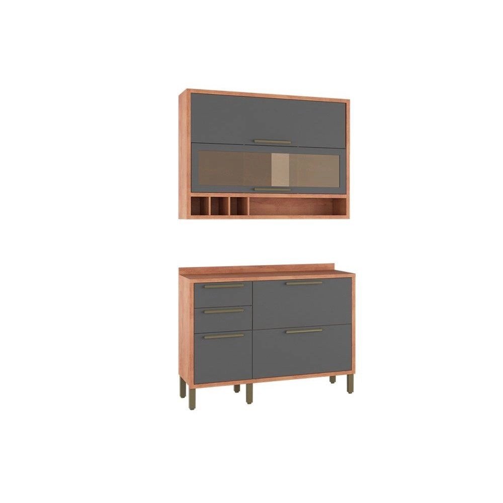 Cozinha-Completa-Syrah-2-Pecas-1-Armario-1-Balcao-C2P05-CastanhoChumbo-Ronipa.jpeg Cozinha Completa Syrah 2 Peças (1 Armário + 1 Balcão) C2P05 CastanhoChumbo – Ronipa - Imagem 1