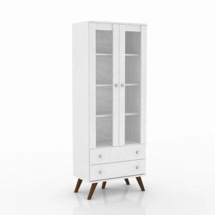 Cristaleira 2 gavetas E 2 portas retrô esm 217 branco – movel bento
