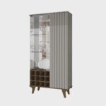 Cristaleira Elba Ripado Real Portas de Vidro Pés de Madeira Maciça 12 Nichos Garrafeiros - Imagem 3