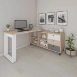 Escrivaninha Industrial para Escritório e Home Office em L 3 Gavetas 4 Nichos Home Office
