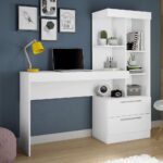 Escrivaninha com Estante Office com 2 Gavetas 6 Prateleiras para Escritorio Branco / Rosa Flex - Imagem 2