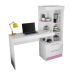 Escrivaninha com Estante Office com 2 Gavetas 6 Prateleiras para Escritorio Branco / Rosa Flex - Imagem 4