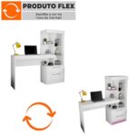 Escrivaninha com Estante Office com 2 Gavetas 6 Prateleiras para Escritorio Branco / Rosa Flex - Imagem 5