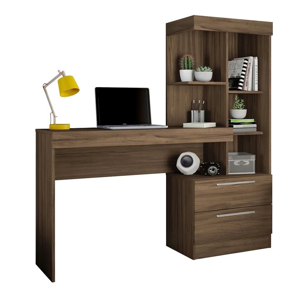 Escrivaninha-com-Estante-Office-com-2-Gavetas-6-Prateleiras-para-Escritorio-Nogal-Trend.jpeg Escrivaninha com Estante Office com 2 Gavetas 6 Prateleiras para Escritorio Nogal Trend - Imagem 1