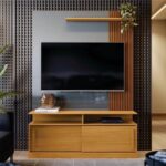 Estante Para Tv Com Portas Riviera Tauari Ripado Cinza Perolizado