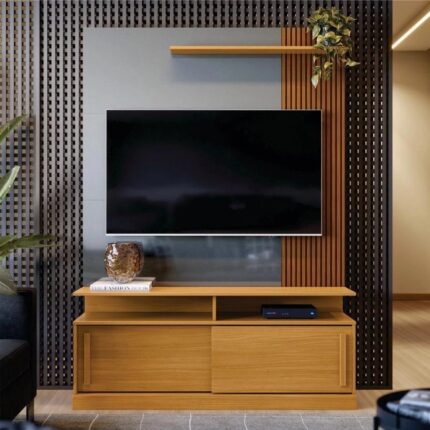 Estante Para Tv Com Portas Riviera Tauari Ripado Cinza Perolizado