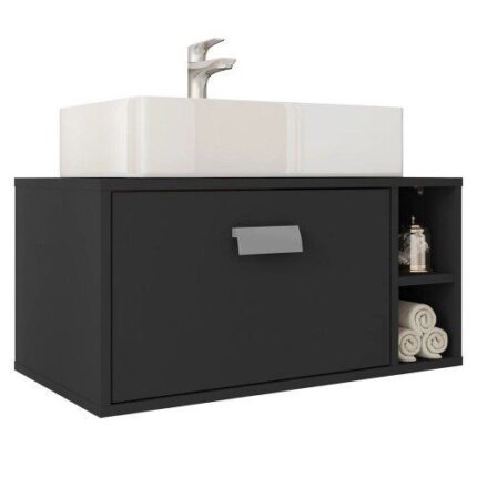 Gabinete Àrmario Suspenso Banheiro Preto Towel Caemmun