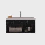 Gabinete Banheiro Cuba E Nicho Suspenso Preto Marmorizado - Imagem 2