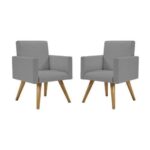 Kit 02 Poltronas Nina Decorativa Palito Luxo Tecido Linho